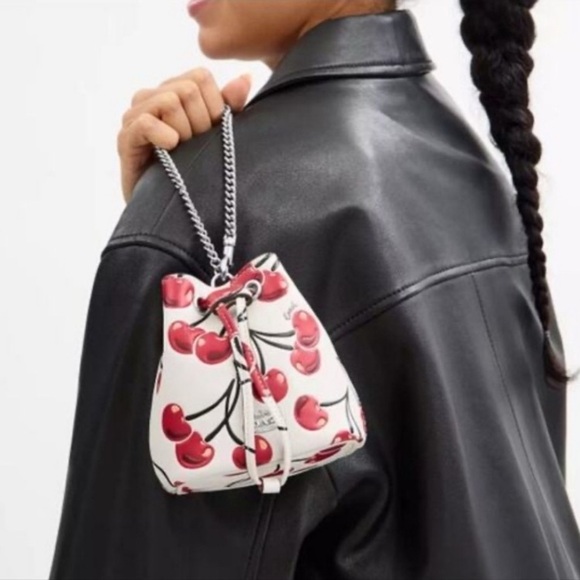 NWT Coach Cream Leather Mini Bucket Bag with Red Cherry Print - Picture 6 of 15